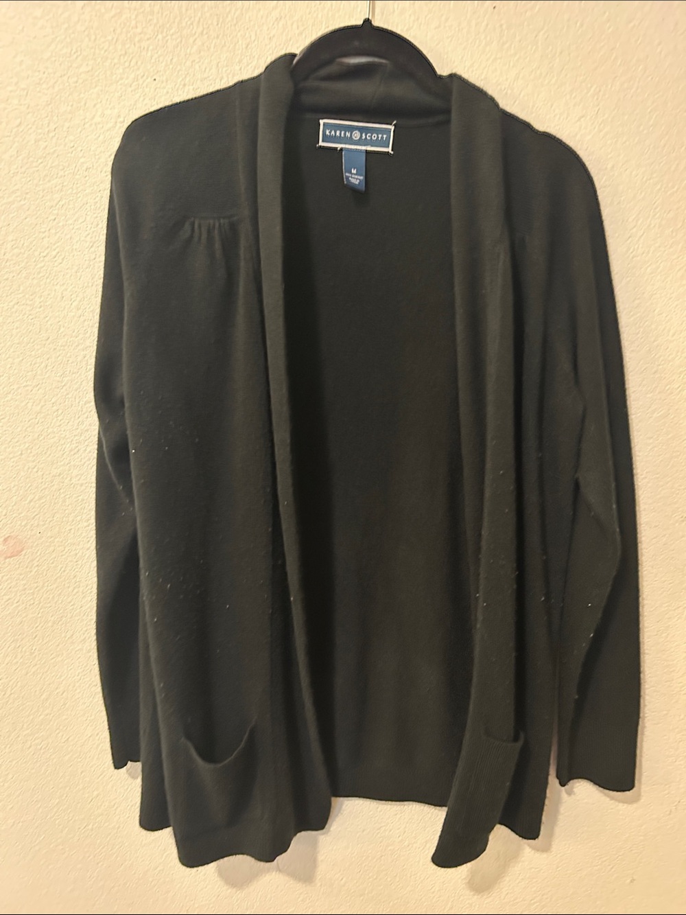 Karen Scott Black Open-Front Cardigan with Pockets